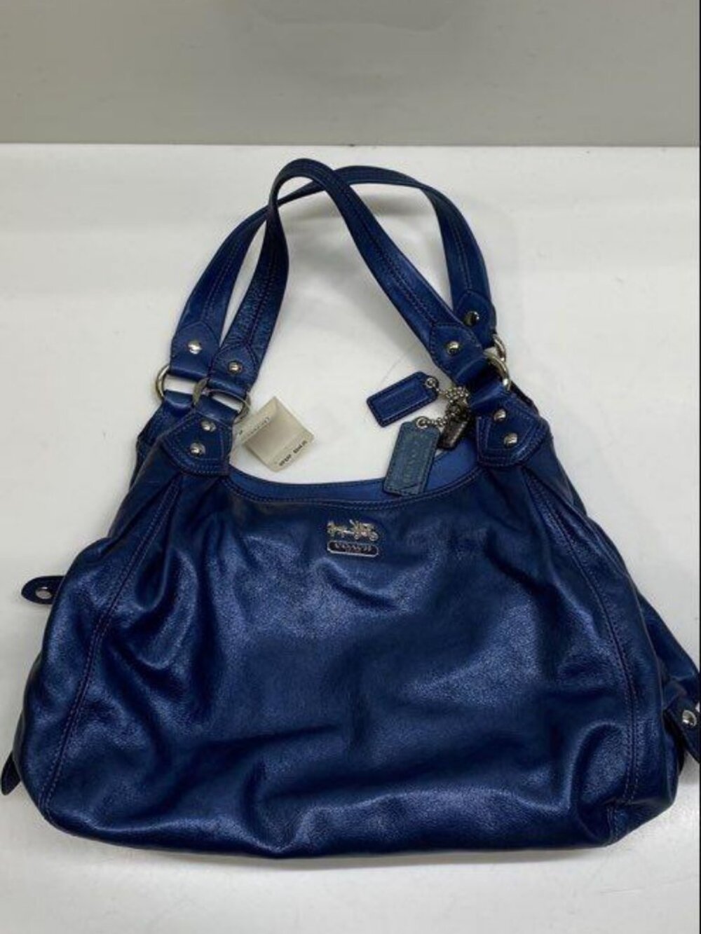 Coach Madison Leather Maggie Shoulder Bag in Silver/Midnight